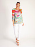 Green/Multi Tropical Print Jersey Top with 3/4 Batwing Sleeves