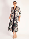 Blush/Ivory/Green Butterfly Print Jersey Dress with Contrast Trim