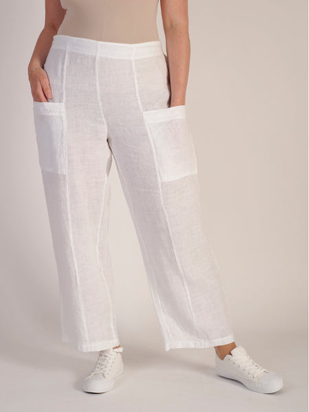 White Linen Trousers With Pockets