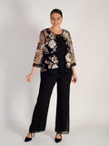 Black Embroidered Sequin Mesh Jacket with Chiffon Trim