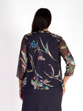 Pewter Turquoise/Lime Iris Floral Print Devoree Contrast Layered Shrug