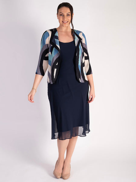Blue Tokyo Abstract Circle Print Plisse Pleat Jacket - Promotion Until 8th May 2024