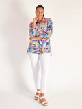 Blue/Multi Abstract Leaf Print Button Front Shirt