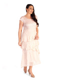 Rose Champagne Crush Pleat Satin & Chiffon Tiered Dress