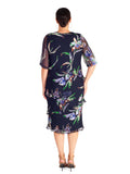 Navy Iris Floral Print Multi Layered Devoree Dress
