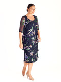 Navy Iris Floral Print Multi Layered Devoree Dress