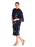 Navy Iris Floral Print Multi Layered Devoree Dress