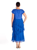 Sapphire Crush Pleat Satin and Chiffon Dress