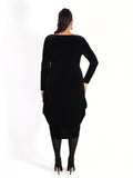 Black Velvet Stretch Drape Dress with Pockets