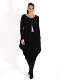 Black Velvet Stretch Drape Dress with Pockets