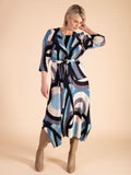 Blue Tokyo Abstract Circle Print Plisse Pleat Dress