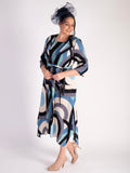 Blue Tokyo Abstract Circle Print Plisse Pleat Dress