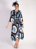 Blue Tokyo Abstract Circle Print Plisse Pleat Dress - Promotion Until 8th May 2024