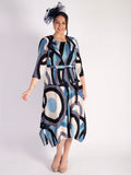 Blue Tokyo Abstract Circle Print Plisse Pleat Dress