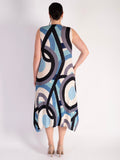 Blue Tokyo Abstract Circle Print Plisse Pleat Dress