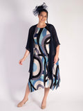Blue Tokyo Abstract Circle Print Plisse Pleat Dress