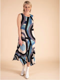 Blue Tokyo Abstract Circle Print Plisse Pleat Dress