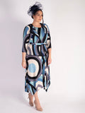 Blue Tokyo Abstract Circle Print Plisse Pleat Dress