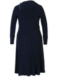 Navy Jersey Dress with Soft Collar Shoulder Zip Detail