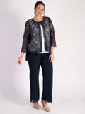 Navy Lace Jacket with Chiffon Trim