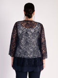 Navy Lace Jacket with Chiffon Trim
