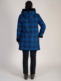 Blue Reversible Houndstooth Coat With Fur