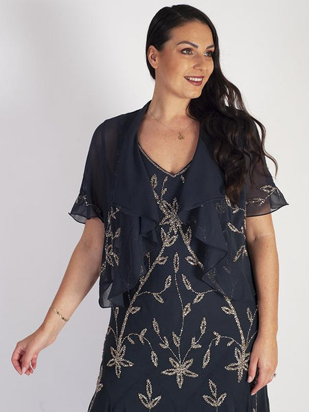 Pewter Allover Contrast Beaded Chiffon Jacket