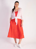 Red Sleeveless Linen Dress with Ribbed Panel Detailing
