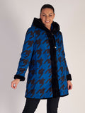 Blue Reversible Houndstooth Coat With Fur