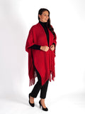 Ruby Knitted Wrap with Fringed Edging