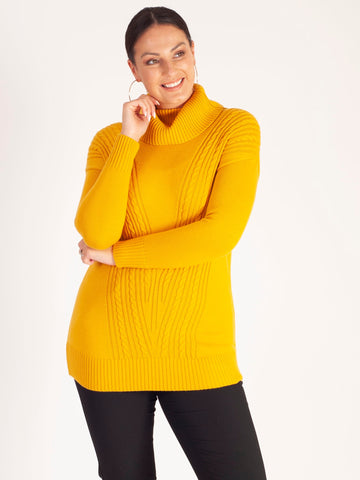 Amber Cable Detail Turtleneck Jumper With Cashmere