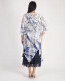 Ivory/Navy/Cobalt Pheasant Print & Abstract Silk Devoree Pixie Coat