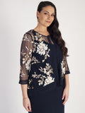 Navy Embroidered Sequin Mesh Jacket with Chiffon Trim