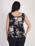 Navy Embroidered Sequin Mesh Camisole with Chiffon Trim