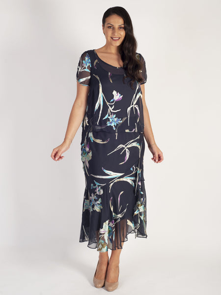 Pewter Turquoise/Lime Iris Floral Print Devoree Dress - Promotion Until 8th May 2024