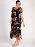 Navy Chrysanthemum Print Layered Silk Devoree Dress