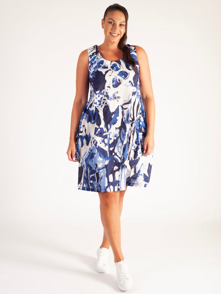 Blue & White at Liberty in the Garden Navy/Marine Abstract Garden Print Cotton Bubble Dress - Promotion Until 8th May 2024
