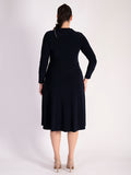 Navy Jersey Dress with Soft Collar Shoulder Zip Detail