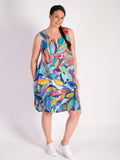 Party In August Blue/Multi Abstract Leaf Print Cotton Bubble Dress - Promotion Until 8th May 2024