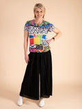 Black/ Multi Abstract Graphic Print Pleated Top