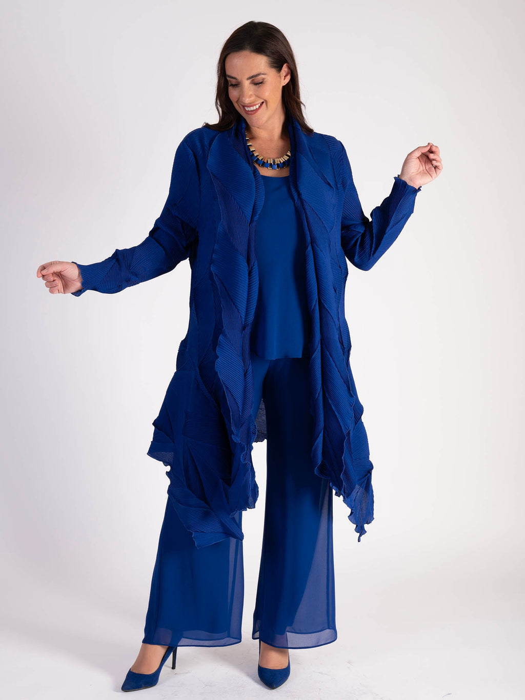 Cobalt 3 D Pleated Long Shrug