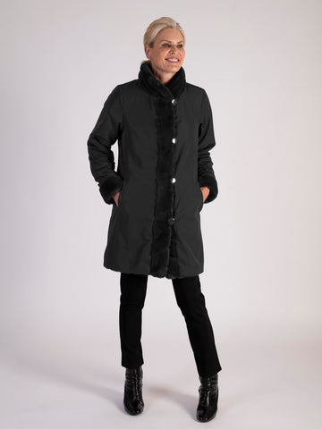 A Black Faux Fur Reversible Coat