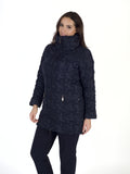 Navy Bonfire Embroidered Quilted Coat