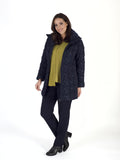 Navy Bonfire Embroidered Quilted Coat