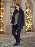 Navy Bonfire Embroidered Quilted Coat
