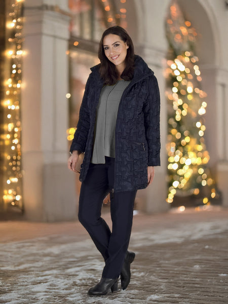 Navy Bonfire Embroidered Quilted Coat
