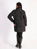 Black Swirl Embroidery Quilted Coat with Knitted Collar