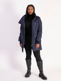 Navy Swirl Embroidery Quilted Coat with Knitted Collar