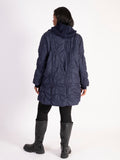 Navy Swirl Embroidery Quilted Coat with Knitted Collar