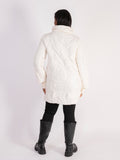 Cream Swirl Embroidery  Quilted Coat with Knitted Collar - Black Friday Comes Early